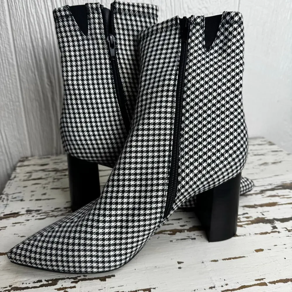 Jeffrey Campbell Coma Houndstooth Pointed Toe Bootie Boots Heel Women's Size 9 - Picture 5 of 10